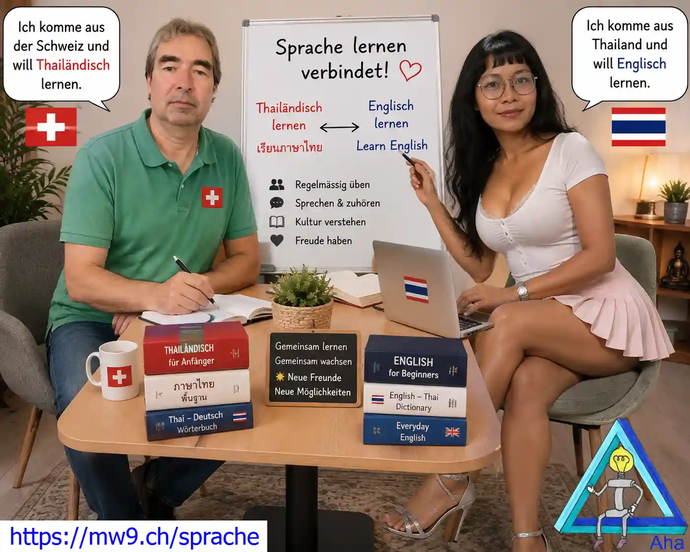 Sprache lernen mit englisch Kursen und Thai Lektionen.
